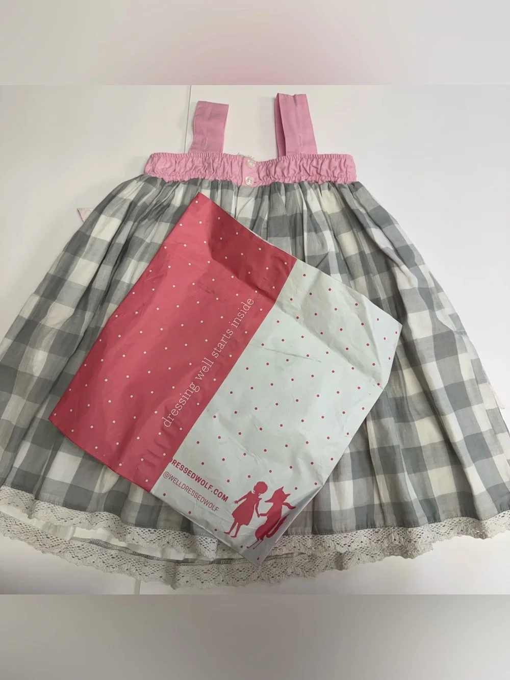 Well Dressed Wolf Joyce Party Dress Gray White Checker Pink Blue Flags Girls 4T
